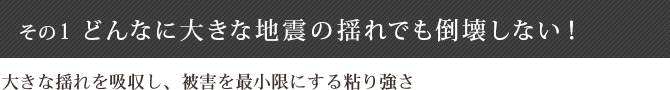 ヘッジ構法の特徴その1　どんなに大きな地震の揺れでも倒壊しない！大きな揺れを吸収し、被害を最小限にする粘り強さ